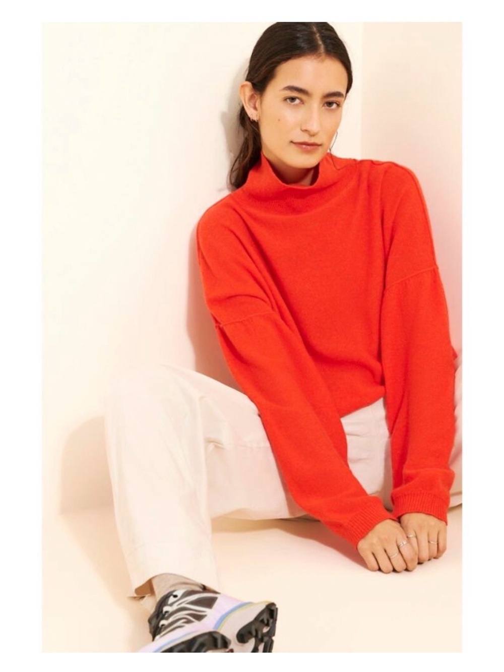 Free People Bright Orange Turtleneck Sweater